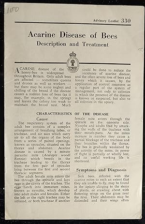 "Acarine Disease of Bees Description and Treatment" Advisory Leaflet 330