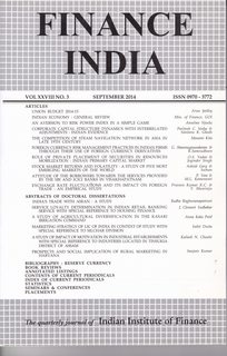 Seller image for Finance India Vol XXVIII No. 3 September 2014 for sale by Never Too Many Books