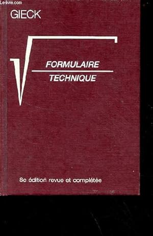 Bild des Verkufers fr Formulaire technique - 8e dition franaise 1986. zum Verkauf von Le-Livre