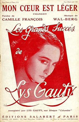 Partition de "Mon Coeur est léger", chanson créée par Lys Gauty