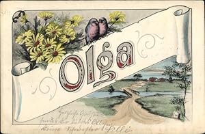 Bild des Verkufers fr Buchstaben Ansichtskarte / Postkarte Weiblicher Vorname Olga, Vgel, gelbe Blumen zum Verkauf von akpool GmbH