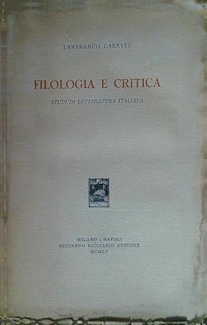 Bild des Verkufers fr Filologia e critica. Studi di letteratura italiana zum Verkauf von Librodifaccia