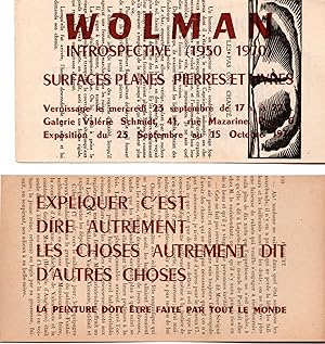 WOLMAN INTROSPECTIVE [1950  1970]. Surfaces planes Pierres et Livres. Paris, Galerie Valérie Sch...