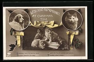 Image du vendeur pour Knstler-Ansichtskarte Drei kleine Katzen, Hunde- und Katzenportrait - Weihnachtsgruss mis en vente par Bartko-Reher
