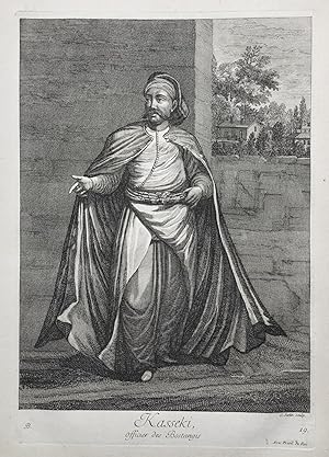 Seller image for Kasseki, Officier des Bostangis." - Ottoman Empire Kaseki bostanji Imperial Guard Trkei Turkey / Rare original engraving out of "Recueil de cent estampes representant differentes Nations du Levant" from 1714 for sale by Antiquariat Steffen Vlkel GmbH