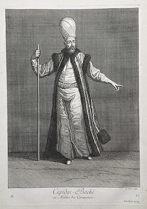 Seller image for Capidgi-Bachi ou Maitre des Ceremonies." - Ottoman Empire Zeremonienmeister master of ceremonies Trkei Turkey / Rare original engraving out of "Recueil de cent estampes representant differentes Nations du Levant" from 1714 for sale by Antiquariat Steffen Vlkel GmbH