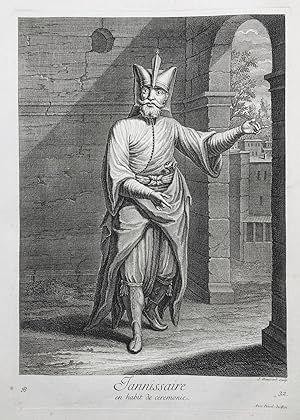 Seller image for Jannissaire en habit de ceremonie" - Ottoman Empire Janissary Janitscharen Yenieri Trkei Turkey / Rare original engraving out of "Recueil de cent estampes representant differentes Nations du Levant" from 1714 for sale by Antiquariat Steffen Vlkel GmbH