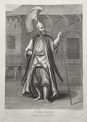 Seller image for Tchorbadgi, Capitaine des Janissaires" - Ottoman Empire captain of the Janissaries Trkei Turkey / Rare original engraving out of "Recueil de cent estampes representant differentes Nations du Levant" from 1714 for sale by Antiquariat Steffen Vlkel GmbH