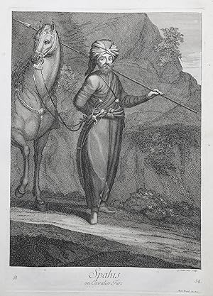 Seller image for Spahis ou Cavalier Turc" - Ottoman Empire Sipahi cavalrymen soldiers Trkei Turkey / Rare original engraving out of "Recueil de cent estampes representant differentes Nations du Levant" from 1714 for sale by Antiquariat Steffen Vlkel GmbH