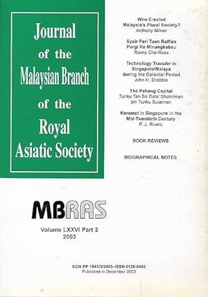 Seller image for Malaysian Branch of the Royal Asiatic SocietyJournal - Volume LXXVI Part 2 2003 for sale by The Penang Bookshelf