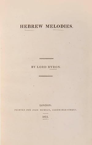 Bild des Verkufers fr Hebrew Melodies. zum Verkauf von Shapero Rare Books