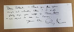 Seller image for Signed note from Galway Kinnel to Rolland Comstock for sale by Second Story Books, ABAA