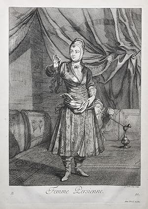 Seller image for Femme Persienne" - Persian woman Persia Persien Iran costumes Trachten / Rare original engraving out of "Recueil de cent estampes representant differentes Nations du Levant" from 1714 for sale by Antiquariat Steffen Vlkel GmbH