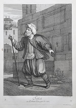 Seller image for Saka ou Porteur d'Eau par les rues" - water carrier Wassertrger Ottoman Empire Trkei Turkey / Rare original engraving out of "Recueil de cent estampes representant differentes Nations du Levant" from 1714 for sale by Antiquariat Steffen Vlkel GmbH