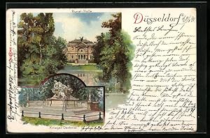 Bild des Verkufers fr Lithographie Dsseldorf, Kunst-Halle und Krieger-Denkmal zum Verkauf von Bartko-Reher