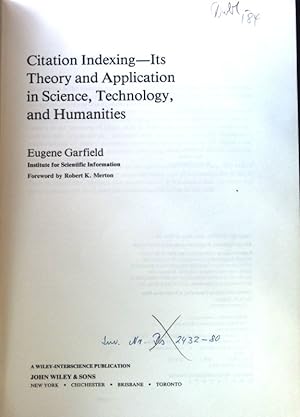 Imagen del vendedor de Citation Indexing: Its Theory and Application in Science, Technology and Humanities Information Science S. a la venta por books4less (Versandantiquariat Petra Gros GmbH & Co. KG)