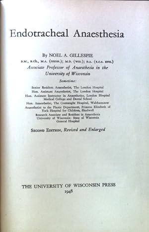 Image du vendeur pour Endotracheal Anaesthesia; mis en vente par books4less (Versandantiquariat Petra Gros GmbH & Co. KG)