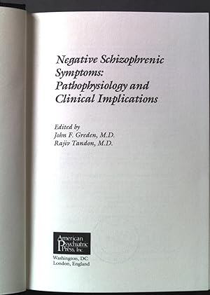 Seller image for Negative Schizophrenic Symptoms: Pathophysiology and Clinical Implications Progress in Psychiatry for sale by books4less (Versandantiquariat Petra Gros GmbH & Co. KG)