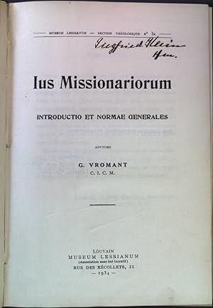 Image du vendeur pour Ius Missionariorum: Introductio et normae generales mis en vente par books4less (Versandantiquariat Petra Gros GmbH & Co. KG)