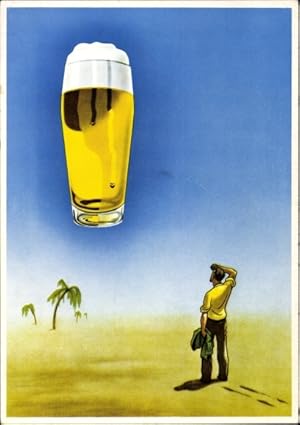 Bild des Verkufers fr Knstler Ansichtskarte / Postkarte Bier macht den Durst erst schn, Mann in der Wste zum Verkauf von akpool GmbH