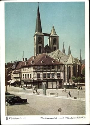 Bild des Verkufers fr Ansichtskarte / Postkarte Halberstadt Sachsen Anhalt, Fischmarkt mit Martinikirche, Aus deutschen Landen zum Verkauf von akpool GmbH