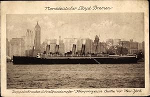 Ansichtskarte / Postkarte Doppelschrauben Schnellpostdampfer Kronprinzessin Cecilie, NDL, vor New...