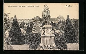 Bild des Verkufers fr Ansichtskarte Potsdam, Schloss Sanssouci, Denkmal Friedrich der Grosse zum Verkauf von Bartko-Reher