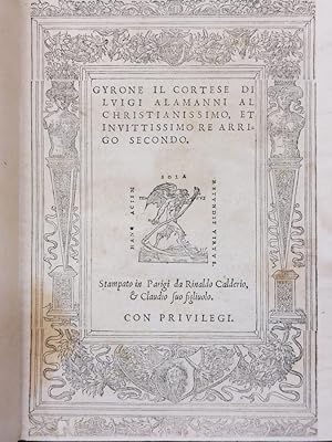 Bild des Verkufers fr Gyrone il cortese. Al christianissimo et invittissimo Re Arrigo Secondo. zum Verkauf von Gabriele Maspero Libri Antichi