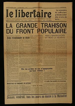 Seller image for LE LIBERTAIRE : LA GRANDE TRAHISON DU FRONT POPULAIRE ( Guerre d'Espagne ) . for sale by Librairie Franck LAUNAI