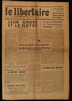 Imagen del vendedor de LE LIBERTAIRE : LEUR ORDRE ET LE NOTRE ( Guerre d'Espagne ) . a la venta por Librairie Franck LAUNAI