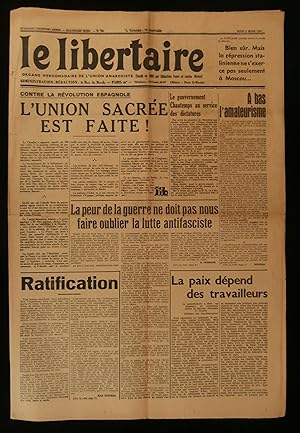 Seller image for LE LIBERTAIRE : CONTRE LA RVOLUTION ESPAGNOLE, L'UNION SACRE EST FAITE ( Guerre d'Espagne ) . for sale by Librairie Franck LAUNAI