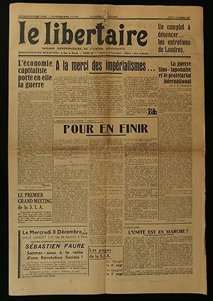 Bild des Verkufers fr LE LIBERTAIRE : A LA MERCI DES IMPRIALISMES. ( Guerre d'Espagne ) . zum Verkauf von Librairie Franck LAUNAI