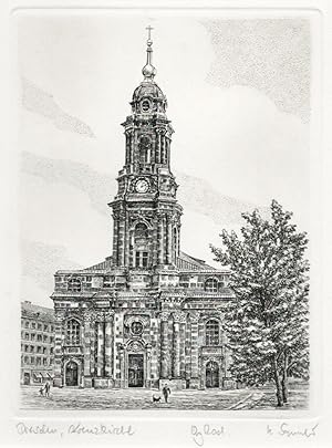 Bild des Verkufers fr Dresden, Kreuzkirche. Original signierte Radierung zum Verkauf von Antiquariat Kastanienhof