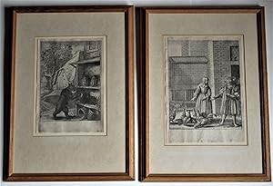Wenceslaus (Wenzel) Hollar, Pair of Original Prints, Etchings, 1668, Aesop's Fables