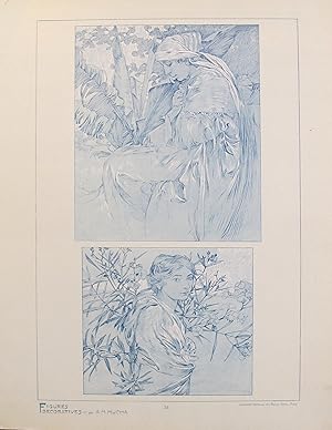 1902 Original Vintage French Art Nouveau Illustration - Figures Decoratives - A. Mucha