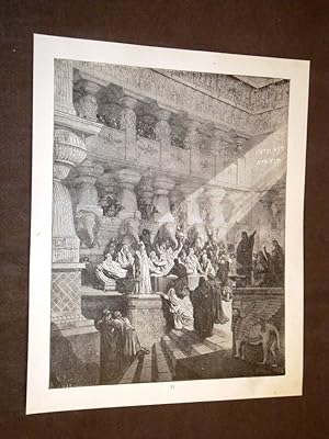 Bild des Verkufers fr Incisione di Gustave Dor del 1880 Bibbia Daniele parole muro Bible Engraving zum Verkauf von LIBRERIA IL TEMPO CHE FU