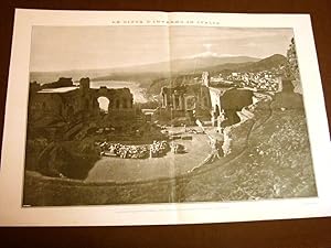 Imagen del vendedor de Stampa enorme del 1910 Teatro Taormina Castello di Capochino Etna + 1a Medea a la venta por LIBRERIA IL TEMPO CHE FU