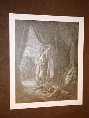 Bild des Verkufers fr Incisione di Gustave Dor del 1880 Bibbia Jahel uccide Sisara Bible Engraving zum Verkauf von LIBRERIA IL TEMPO CHE FU