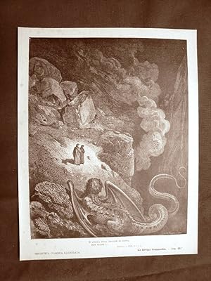 Seller image for Incisione di Gustave Dor del 1890 Dante Gerione Usurai Divina Commedia Inferno for sale by LIBRERIA IL TEMPO CHE FU