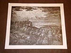 Bild des Verkufers fr Incisione di Gustave Dor del 1880 Bibbia Giosu ferma il sole Bible Engraving zum Verkauf von LIBRERIA IL TEMPO CHE FU