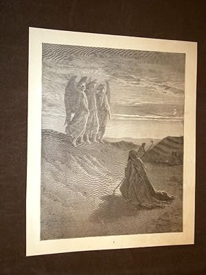 Bild des Verkufers fr Incisione di Gustave Dor del 1880 Bibbia Abramo e i 3 angeli Bible Engraving zum Verkauf von LIBRERIA IL TEMPO CHE FU