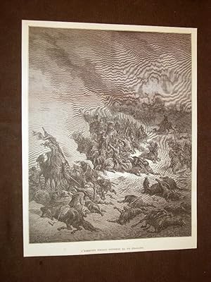 Seller image for Incisione di Gustave Dor del 1884 L'esercito di Siria e l'uragano Crociata for sale by LIBRERIA IL TEMPO CHE FU