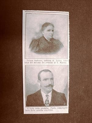 Seller image for Teresa ed il figlio Paolo Anfosso 1909 Vincono 1 milione prestito di San Marino for sale by LIBRERIA IL TEMPO CHE FU