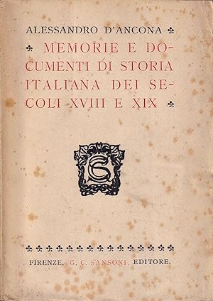 Immagine del venditore per Memorie e documenti di storia italiana dei secoli XVIII e XIX venduto da Il Salvalibro s.n.c. di Moscati Giovanni