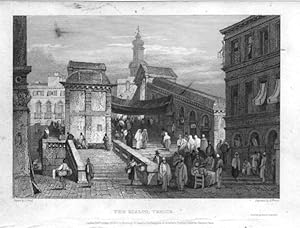 VIEW OF THE RIALTO IN VENICE,1830 Steel Engraving,Antique Italian Print
