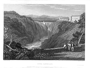 VIEW OF THE CIVITA CASTELLANA,in the province of Viterbo,near Rome,1830 Steel Engraving,Antique I...