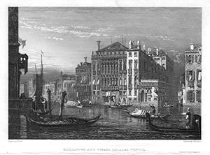 BARBARIGO AND PISANI PALACES ON THE GRAND CANAL IN VENICE,1830 Steel Engraving,Antique Italian Print