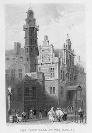 THE TOWN HALL OF HAGUE,ca1840's Steel Engraving,Historical Antique Print