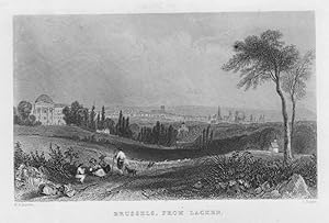 VIEW OF BRUSSELS FROM LACKEN,ca1840's Steel Engraving,Historical Antique Print