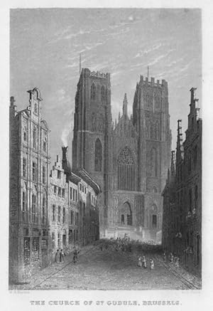 INTERIOR VIEW OF THE CHURCH OF ST GUDULE IN BRUSSELS,ca1840's Steel Engraving,Historical Antique ...